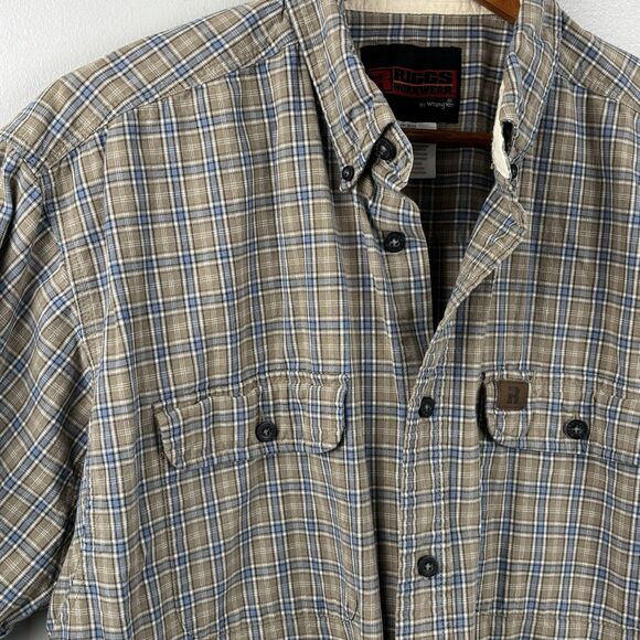 Riggs Workwear by Wrangler Men’s Shirt Short sleeve XL Brown Plaid Cotton - Picture 6 of 8